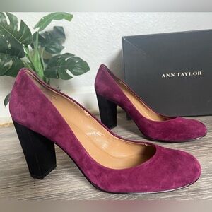 Ann Taylor Perfect Suede Block Heel, Rich Pomegranate size 7.5